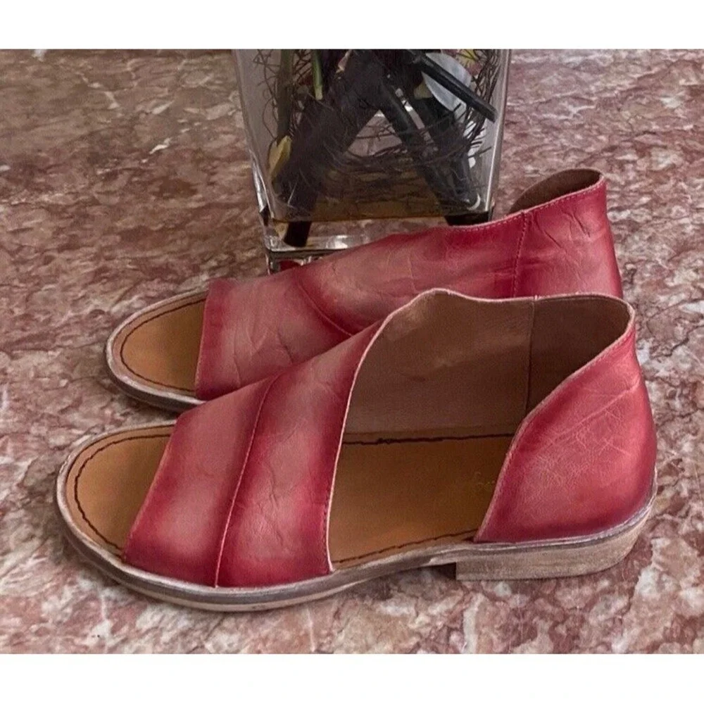 Free People Women's Red Leather‎ Mont Blanc Sandals Size 37/US 7 EUC! $168